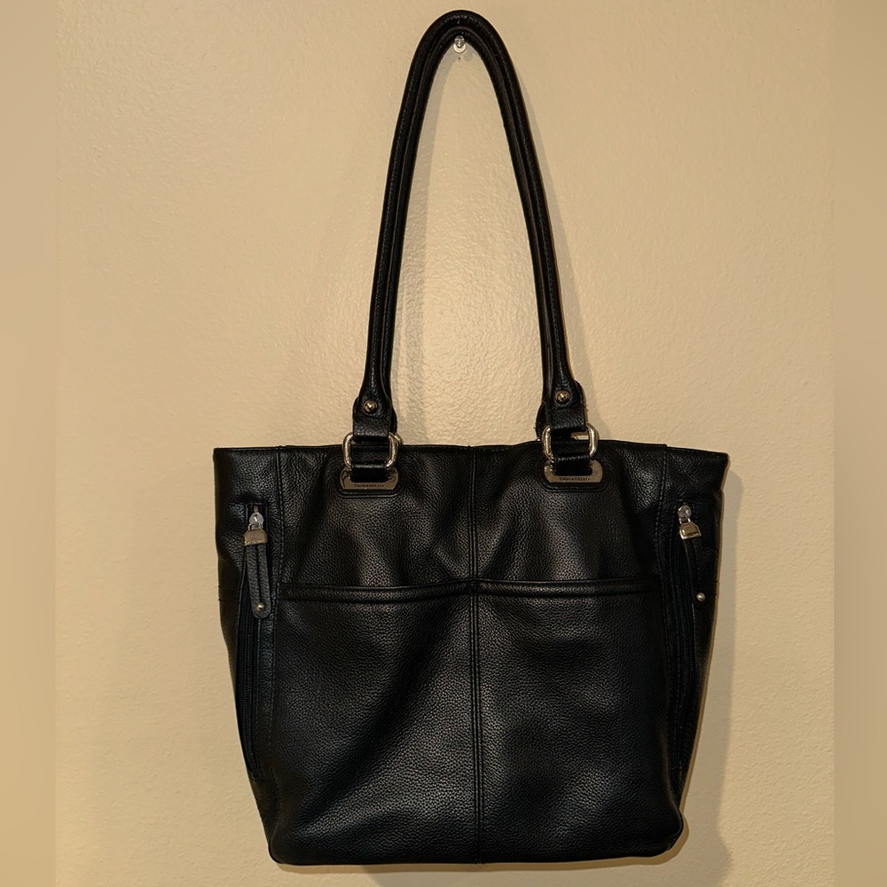 Tignanello XL Black Pebbled Leather Shoulder Tote Bag Purse - Multipocket